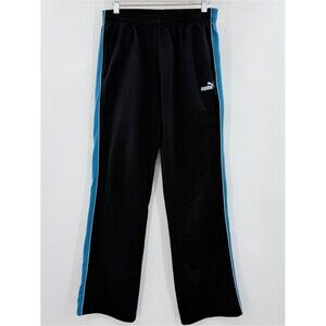 Puma Womens Wide Leg Track Pants Black Blue Side Stripe Athletic Trousers Size M
